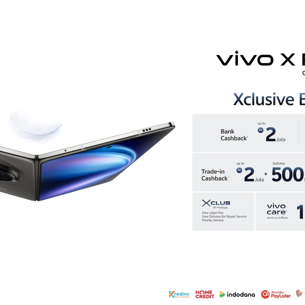 Vivo X Fold5: Smartphone Lipat Dengan Zeiss Telephoto &Amp; Stage Mode Yang Ubah Setiap Momen Jadi Sinematik 4 Resmi Tersedia Di Seluruh Indonesia Baik Secara Online Dan Offline Vivo X Fold 5 Tersedia Dalam Opsi Warna Titanium Gray Dan Feather White Dengan Harga Rp24.999.000 Untuk Varian 16Gb Ram 512Gb 1