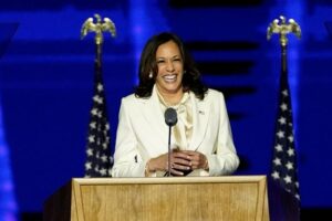 0 Democratic Vice Presidential Nominee Kamala Harris Smiles As She Speaks To Supporters At A Election
