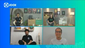 Konferensi Pers Virtual Joox Katahati Baris 1 Ki Ka Azizah Hanum Host Yuanita Agata Head Of Marketing Joox Indonesia Baris 2 Ki Ka Kunto Aji Musisi Inspiratif Adjie Santosoputro Praktisi Mind