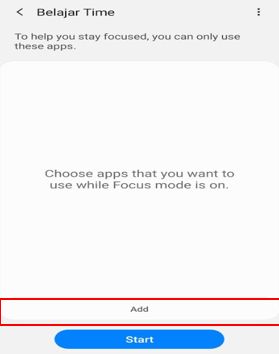 Opsi Pemilihan Aplikasi Pada Focus Mode