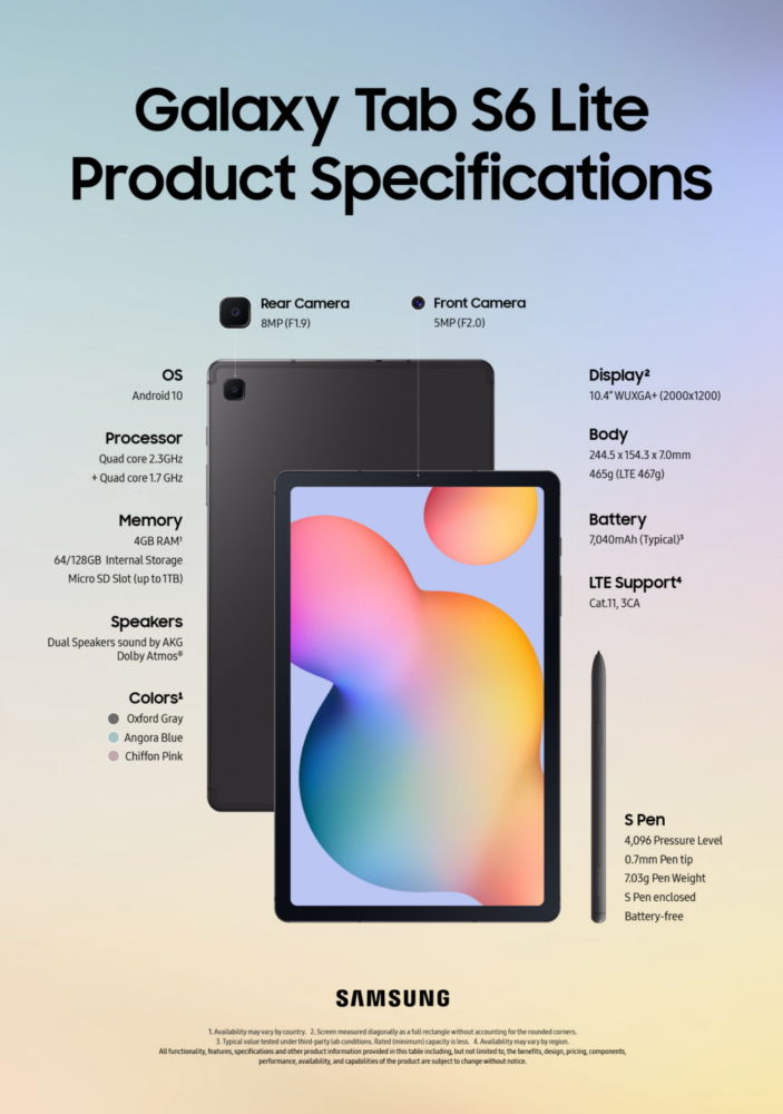 Spesifikasi Galaxy Tab S6 Lite