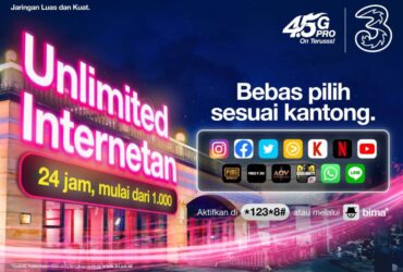 3 Hadirkan Paket Internetan Bebas Unlimited Hanya 1.000!