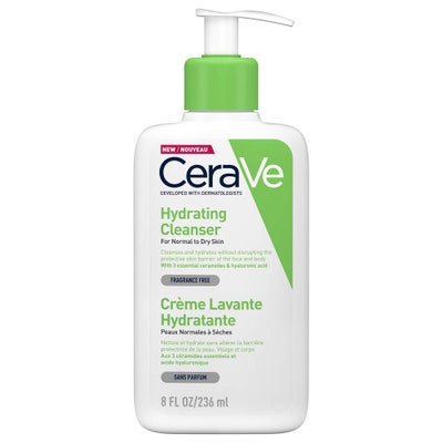 Best Cleansers For Sensitive Skin Bottle Of Cerave Hydrating Cleanser On A White Background